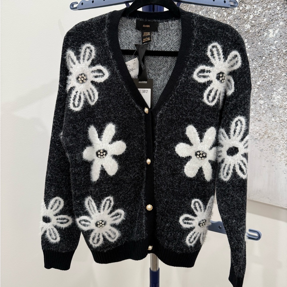 Black and White Floral Cardigan